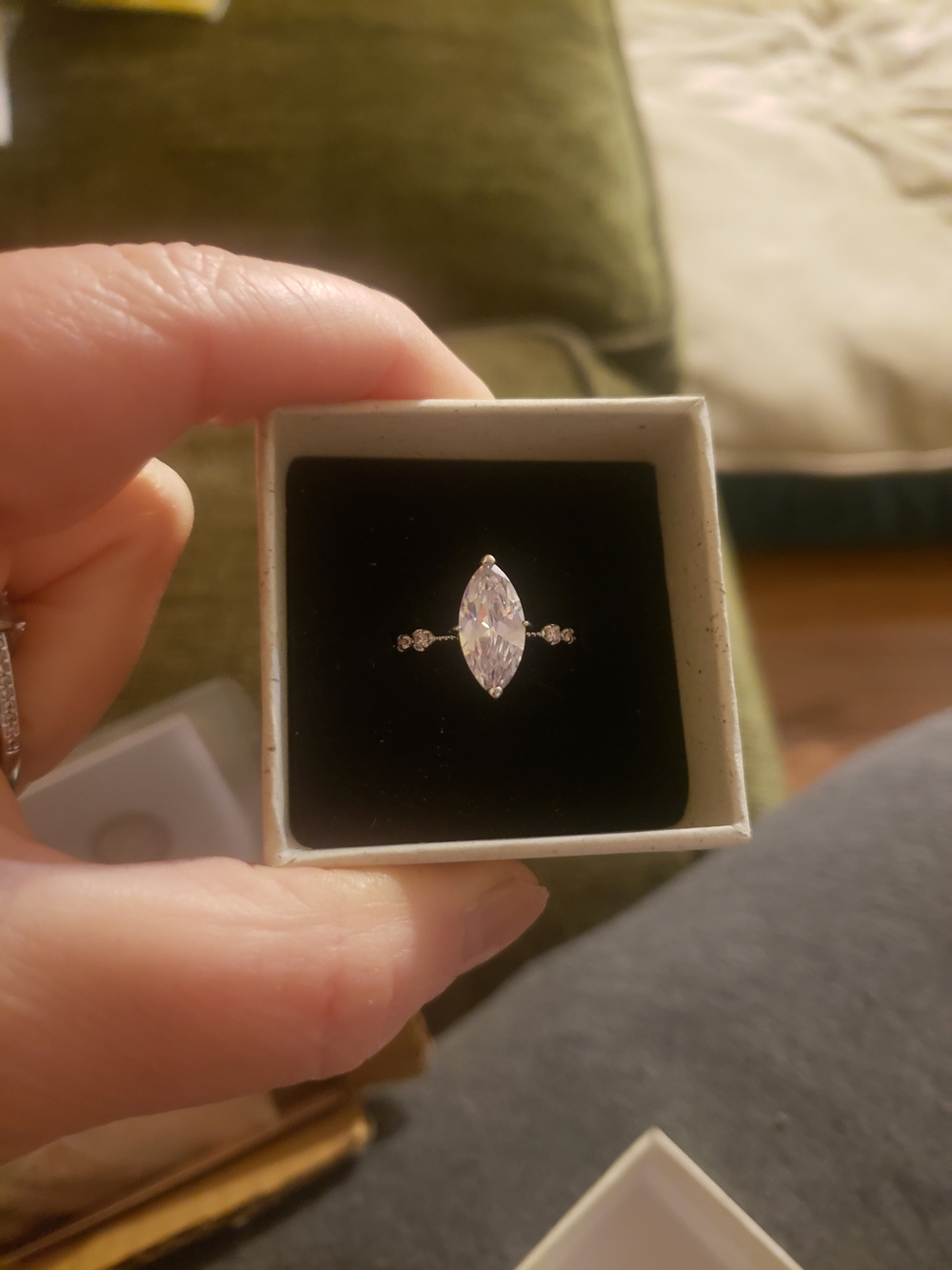 Elegant Marquise Solitaire Ring in White 1.5 Ctw Gra Certified Massonite. Size 9